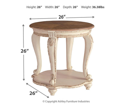 Dimensional drawing of Realyn End Table