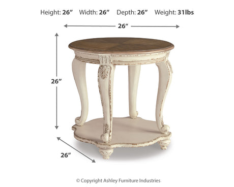 Realyn White and Brown Coffee Table and End Table