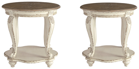 Realyn end table side view showing cabriole legs and lower shelf