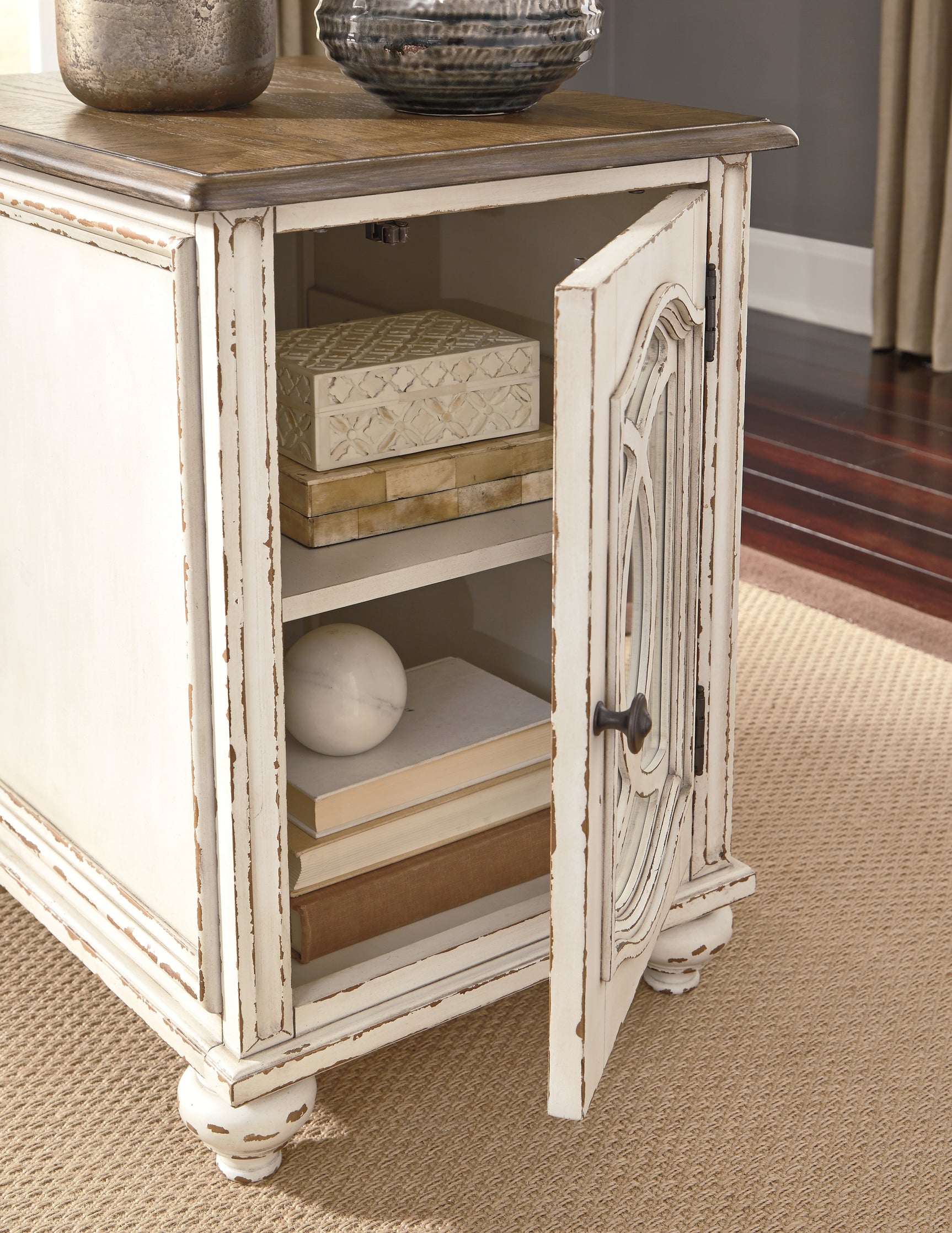Realyn White and Brown Coffee Table and End Table
