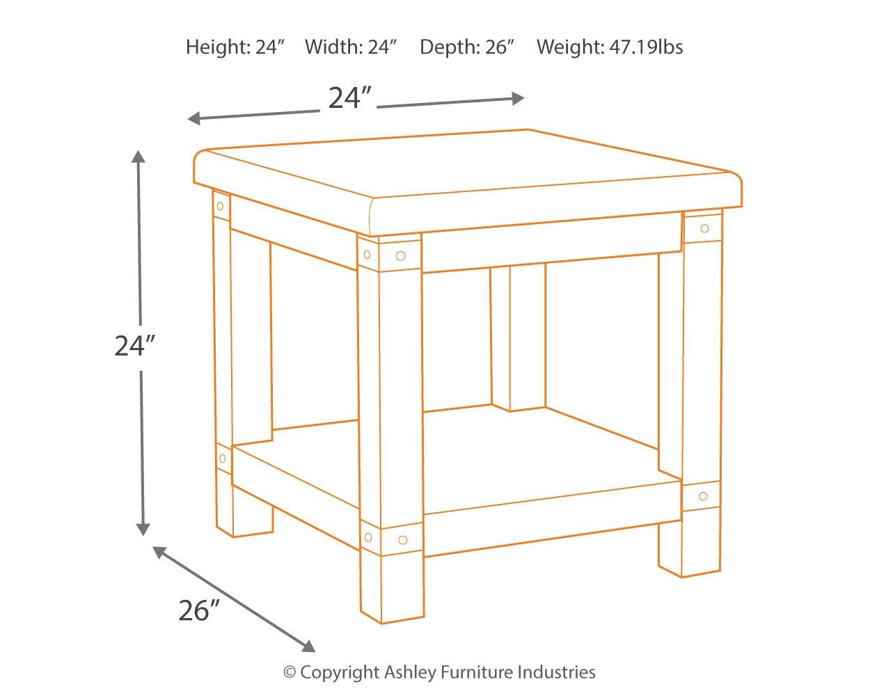 Carynhurst End Table with dimensions illustration