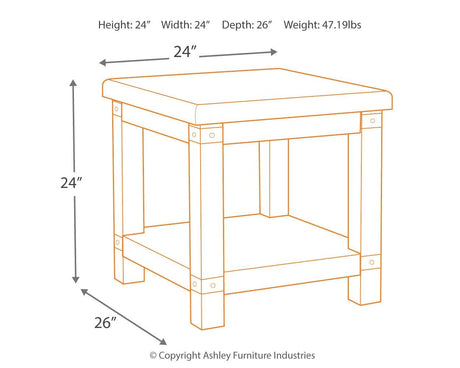 Carynhurst End Table with dimensions illustration