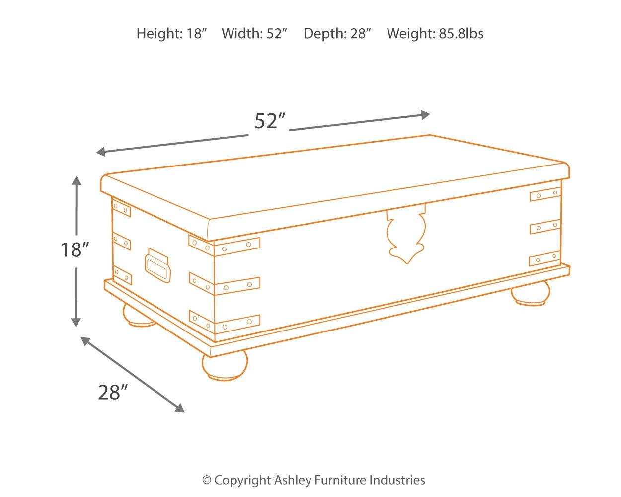 Carynhurst Coffee Table with dimensions diagram