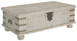 Carynhurst White Wash Gray Lift Top Coffee Table side view