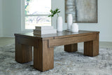 Rosswain warm brown coffee table with two end tables