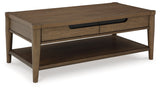 Roanhowe coffee table side angle showing drawers closed