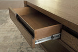 Roanhowe brown coffee table with two end tables set