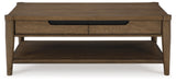 Close-up of drawer handle on end table