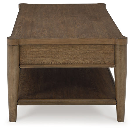 Side view of end table showing storage