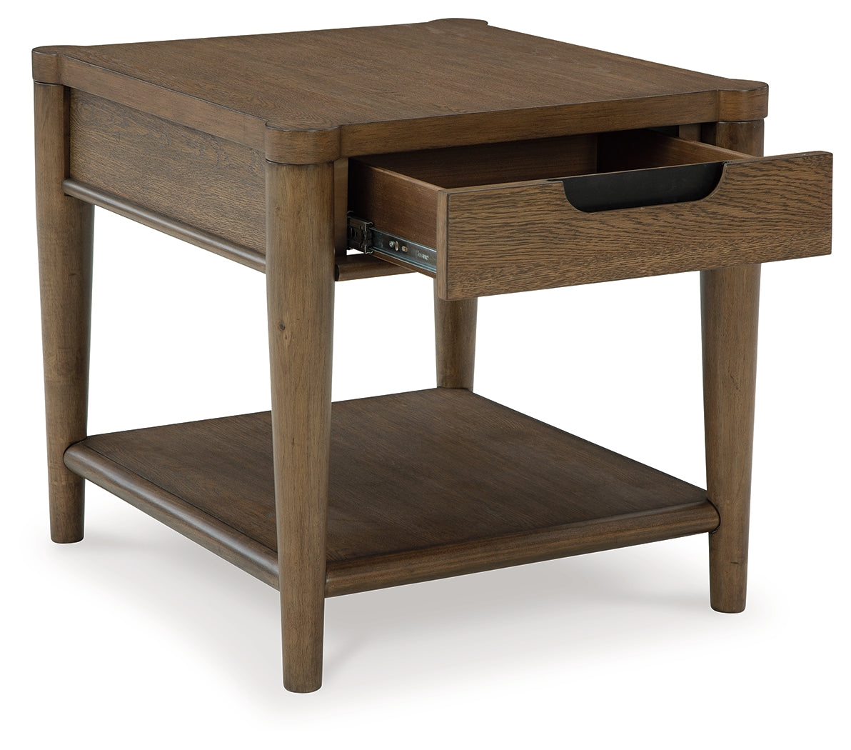 Roanhowe End Table angled open drawer side view