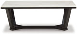 Side view of Fostead rectangular coffee table with marble top
