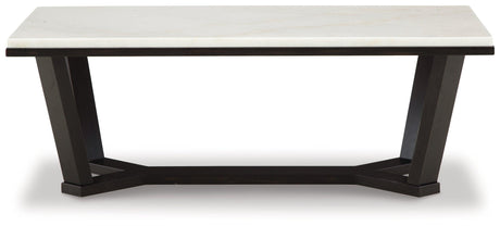 Side view of Fostead rectangular coffee table with marble top