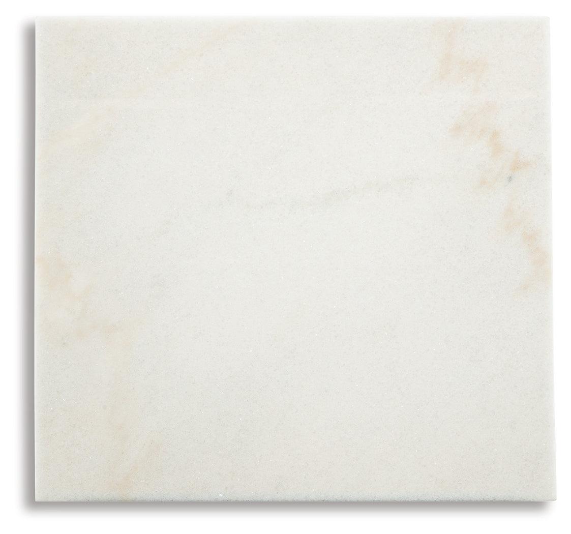 Fostead White and Espresso Square End Table top view showing marble surface