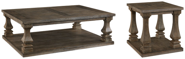 Johnelle End Table with plank-effect elm veneer top and square baluster legs
