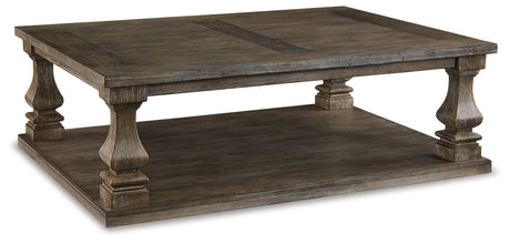 Side angle of Johnelle Coffee Table showing lower shelf storage