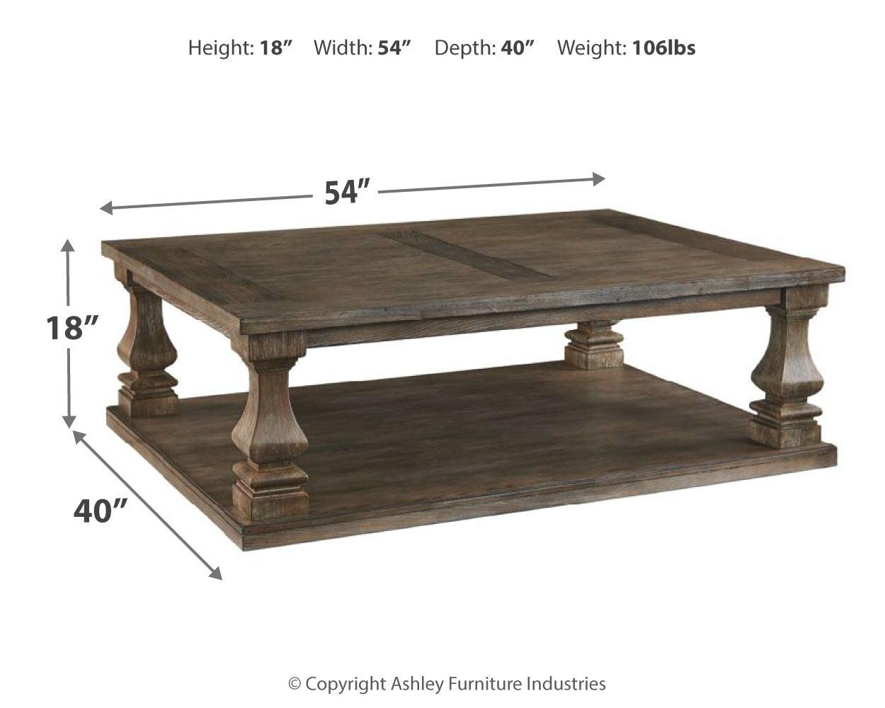 Top view of Johnelle Gray coffee table showing plank-look tabletop