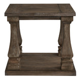 Johnelle Gray End Table head-on view highlighting square baluster legs