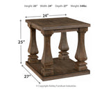 Johnelle Gray End Table dimension diagram