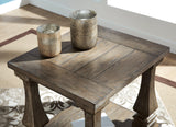 Johnelle Gray End Table top view showing plank-effect framed top
