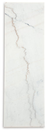 Close-up of natural marble tabletop on Burkhaus sofa table
