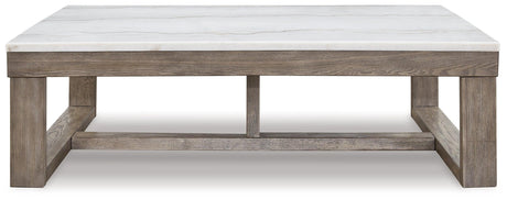Side profile of Loyaska Brown Ivory Coffee Table with blocky design