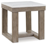 Loyaska End Table, head-on view highlighting square shape