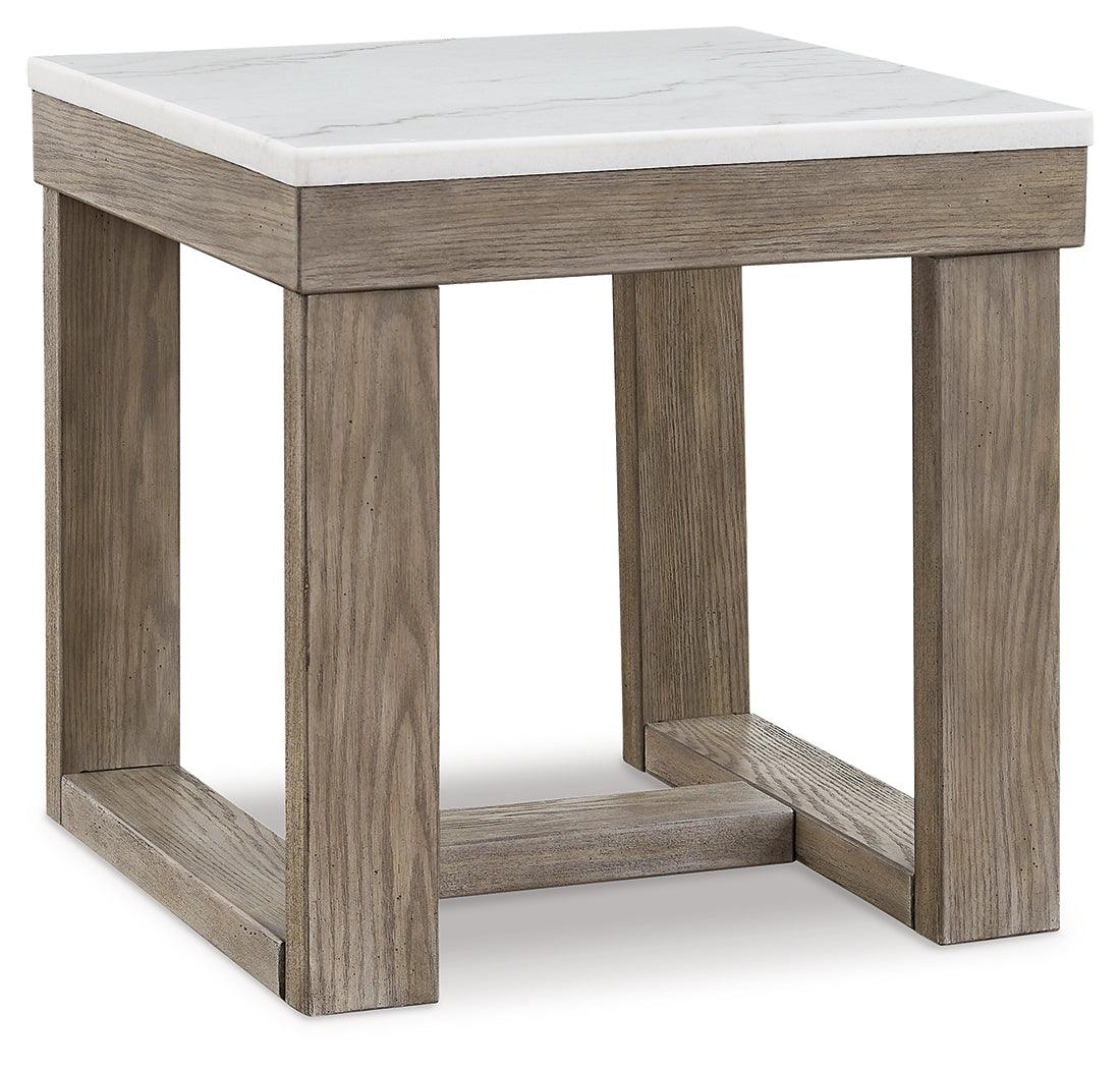 Loyaska End Table, head-on view highlighting square shape