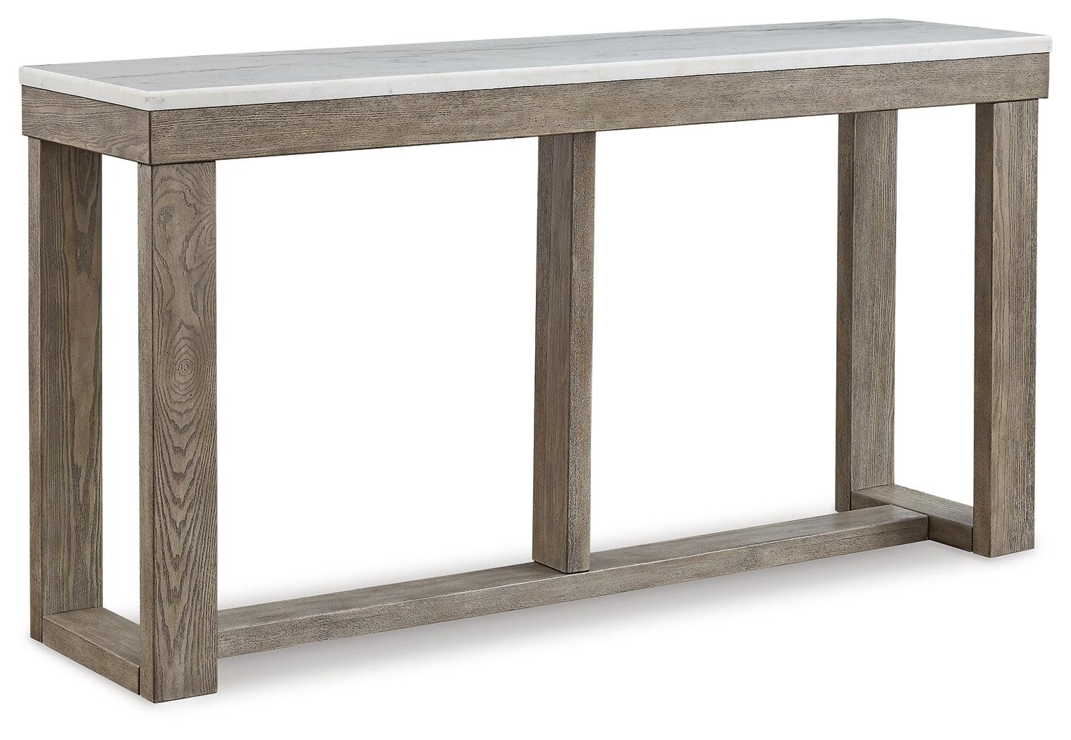 Loyaska sofa table head on view showing marble top