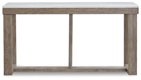 Side view of Loyaska brown ivory sofa table