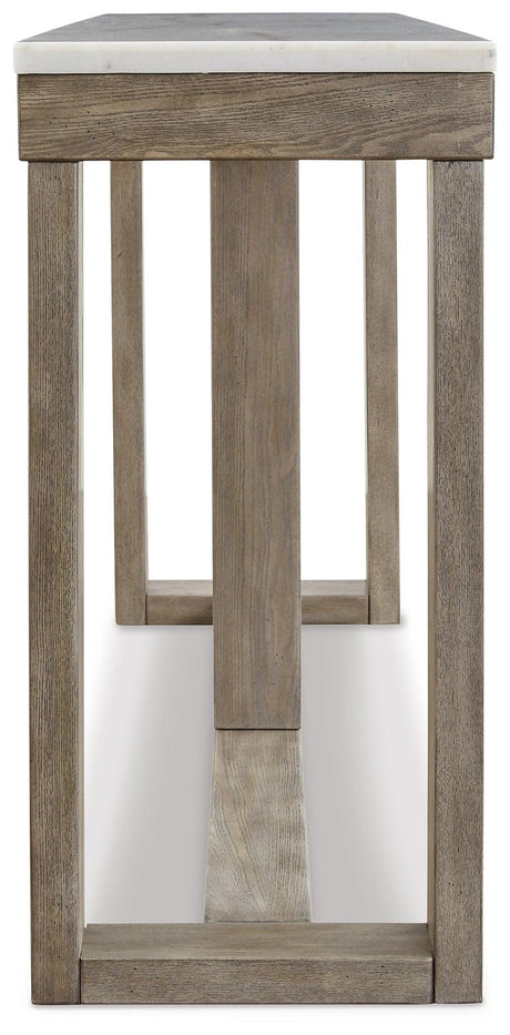 Top view of Loyaska sofa table showing marble surface