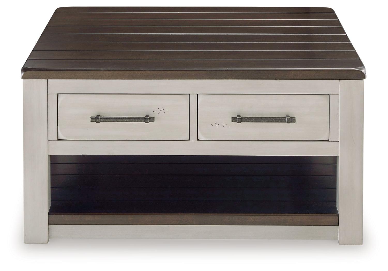 Darborn coffee table head-on view with two-tone finish