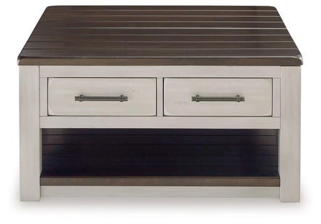 Darborn coffee table head-on view with two-tone finish
