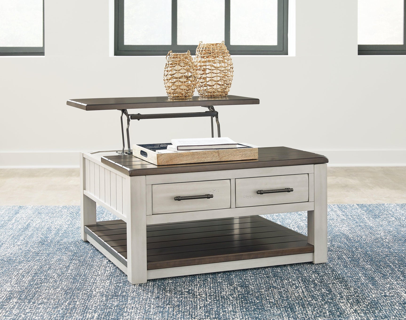 Open lift-top showing planked wood effect
