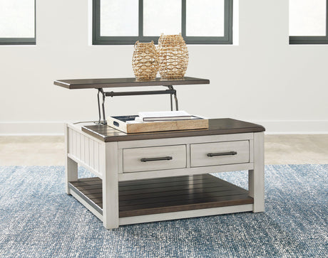 Open lift-top showing planked wood effect