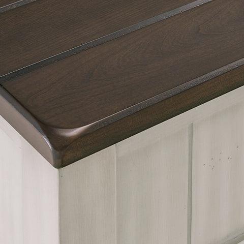 Detail of two-tone glazed gray and brown cherry finish