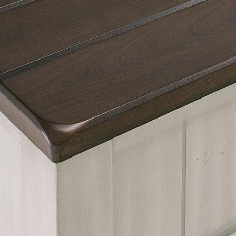 Detail of two-tone glazed gray and brown cherry finish