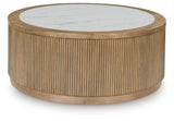 Side view of Camdill coffee table with reeded wooden base