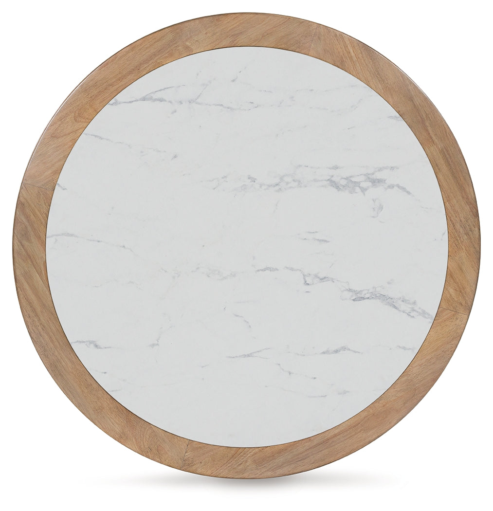 Top view showing faux marble surface of Camdill coffee table