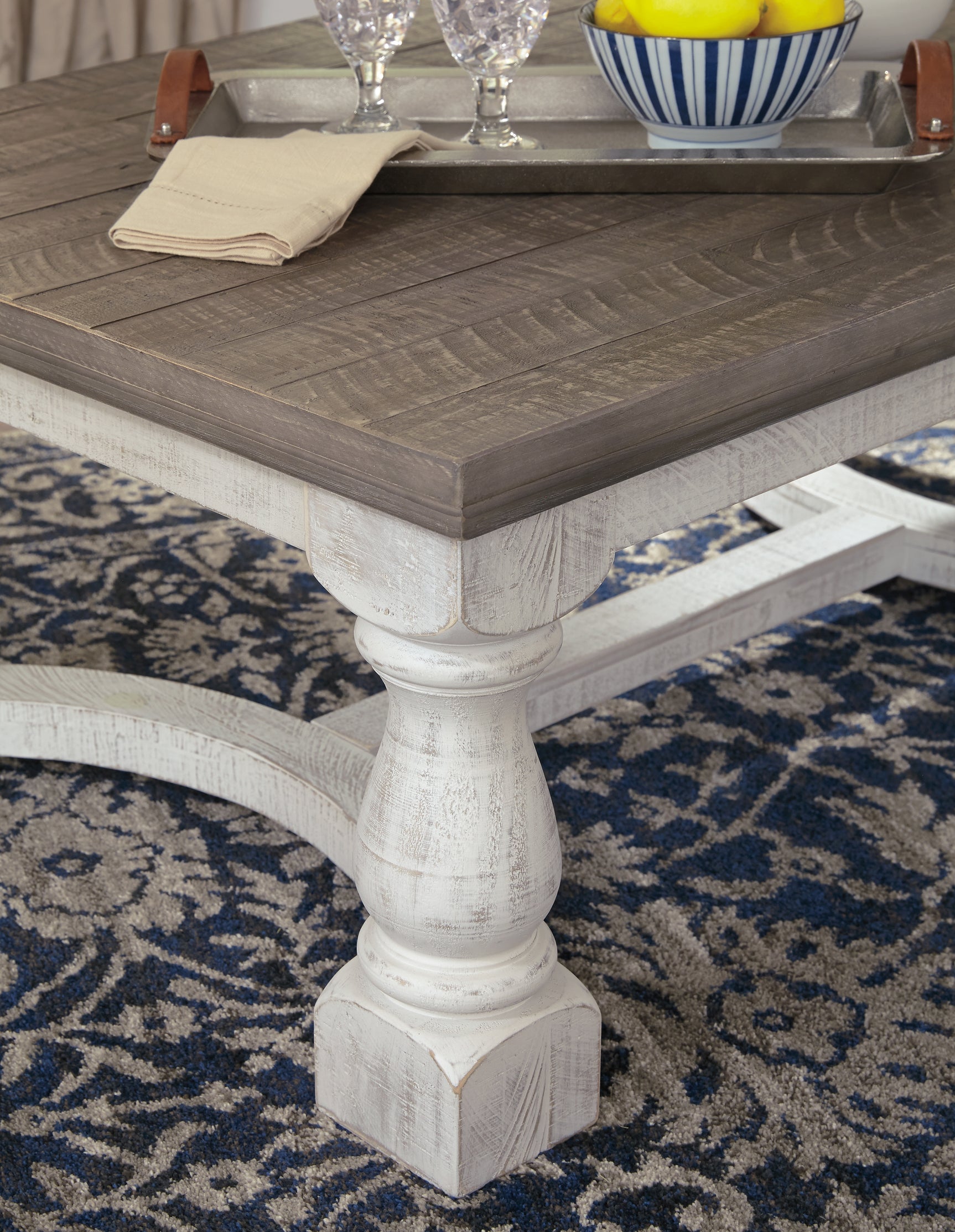 Assembled coffee table with one end table set, angled