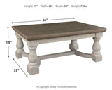 Dimensional diagram of Havalance coffee table with measurements