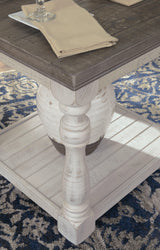 Havalance end table showing weathered gray top and vintage white base