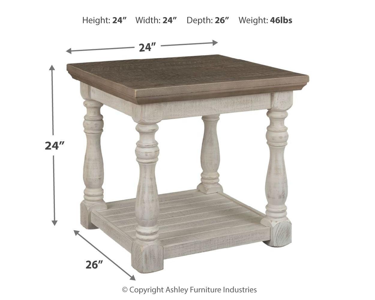 Dimensional drawing of Havalance two-tone gray white end table