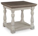 End table matching coffee table with distressed finish