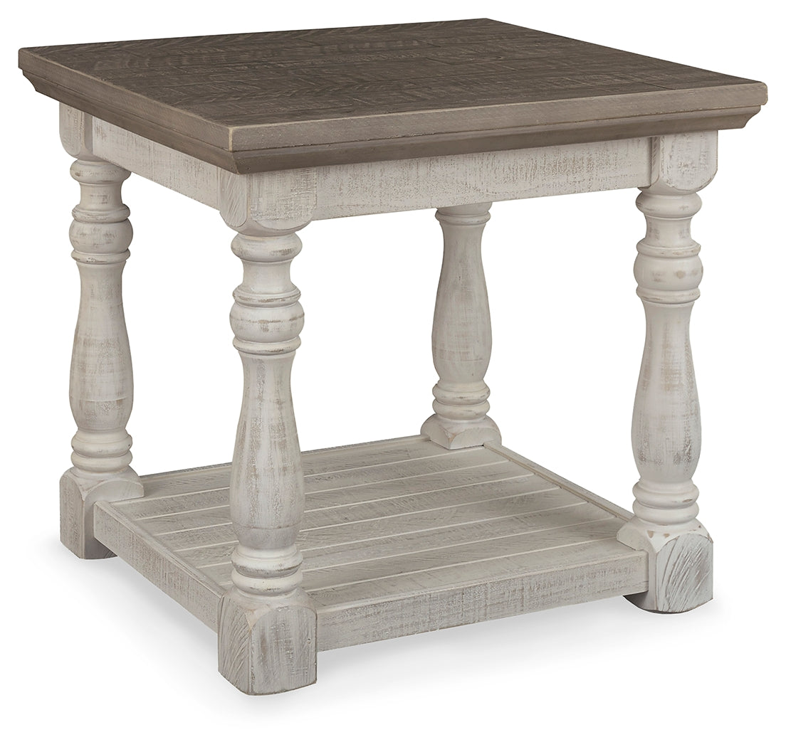 End table matching coffee table with distressed finish