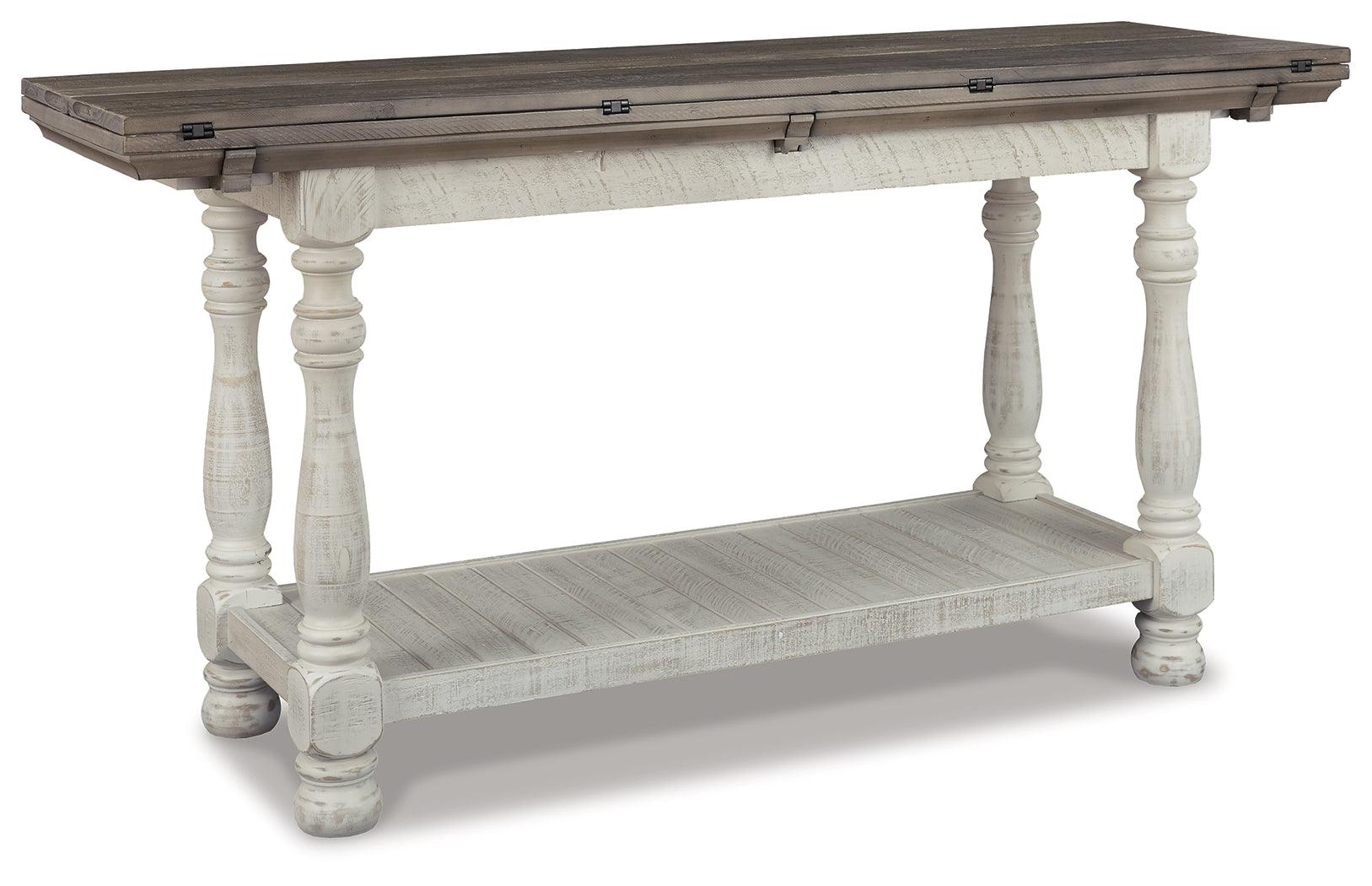 Havalance gray and white flip-top sofa console table side view closed