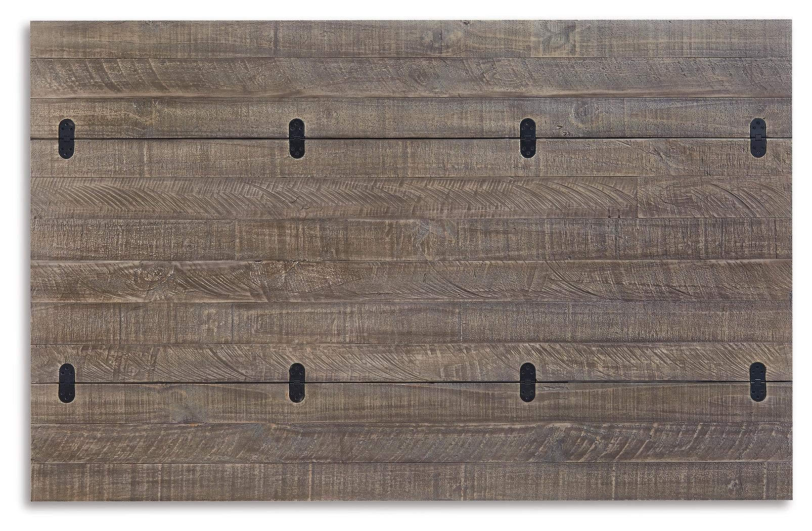 Detail of distressed two-tone finish on Havalance sofa console table