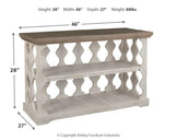Dimension details diagram for Havalance sofa console table