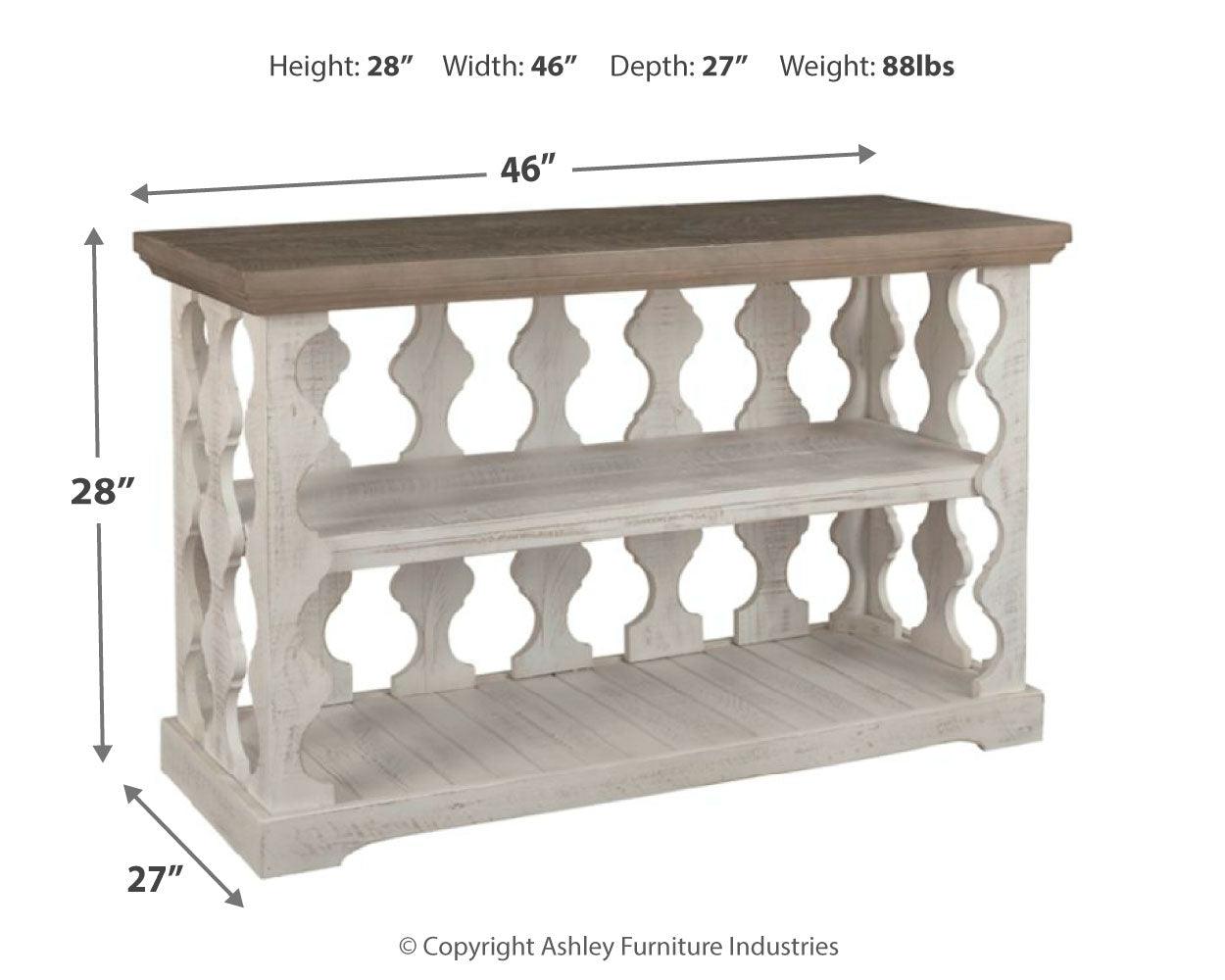 Dimension details diagram for Havalance sofa console table