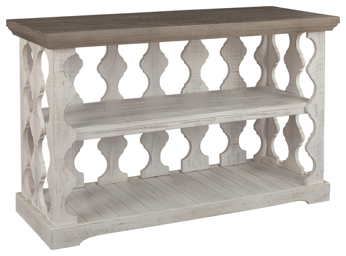 Side view of Havalance two-tone sofa console table