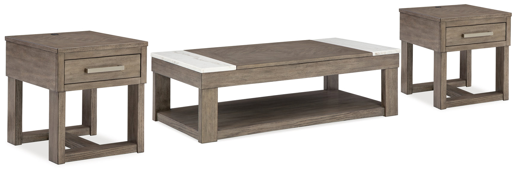 Loyaska coffee table side angle with marble accents